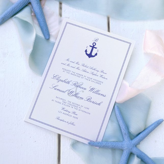Bjudinbjudan till elegant Nautical Clean Monogram  Inbjudningar (Skapare uppladdad)