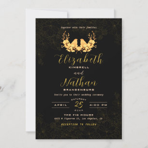 Bjudinbjudan till Eleganten Black Guld Birds Weddi Tack Kort