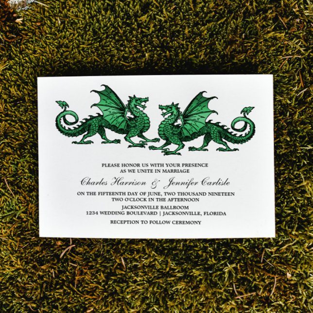 Bjudinbjudan till grönt Elegant Dragon Wedding Inbjudningar (Green Elegant Dragons Wedding Invite)