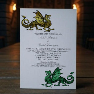 Bjudinbjudan till Guld Grönt Medieval Dragon Weddi Inbjudningar