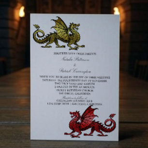 Bjudinbjudan till Guld Red Medieval Dragon Wedding Inbjudningar