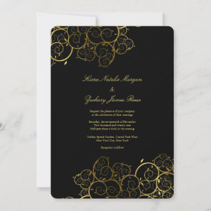Bjudinbjudan till gyllene Spiral Vine Classy Black Inbjudningar