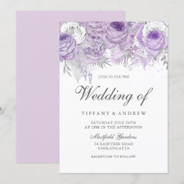 Bjudinbjudan till Lavender Lila White Silver Flowe Inbjudningar