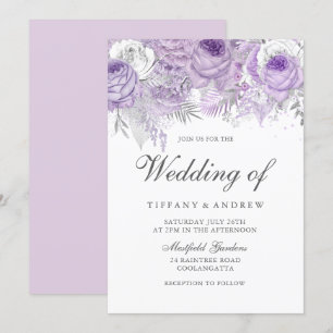 Bjudinbjudan till Lavender Lila White Silver Flowe Inbjudningar