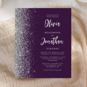 Bjudinbjudan till Lila Silver Calligraphy Wedding
