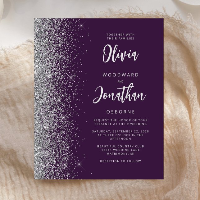 Bjudinbjudan till Lila Silver Calligraphy Wedding (Skapare uppladdad)