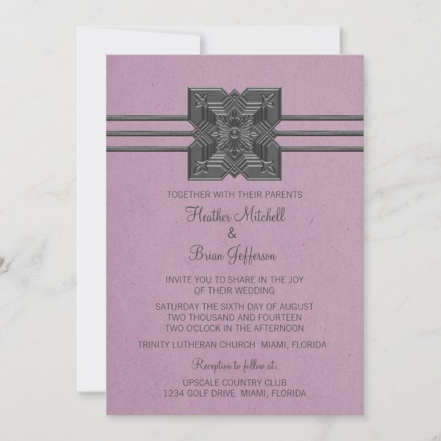 Bjudinbjudan till Lilac Medallion Gräns Wedding Inbjudningar (Framsida)