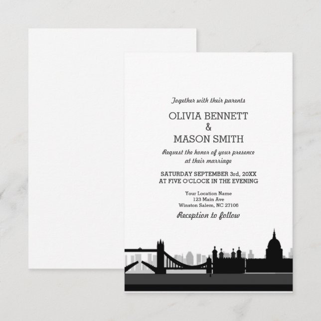 Bjudinbjudan till London Bridge Cityscape Wedding Inbjudningar (Fram/baksida)