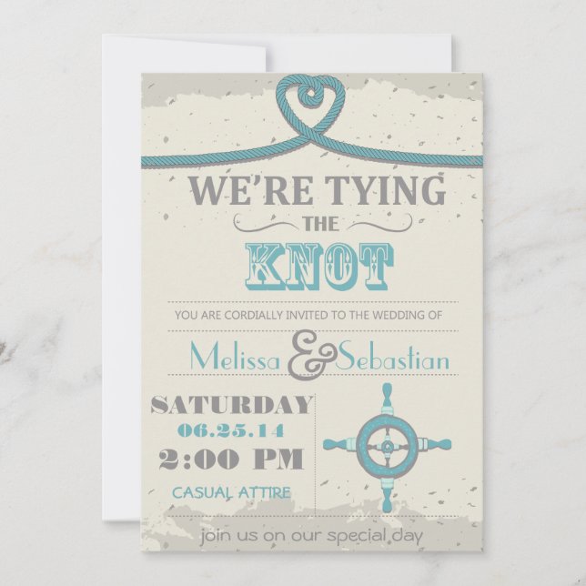 Bjudinbjudan till Nautical Beach Heart Knot Weddin Inbjudningar (Framsida)