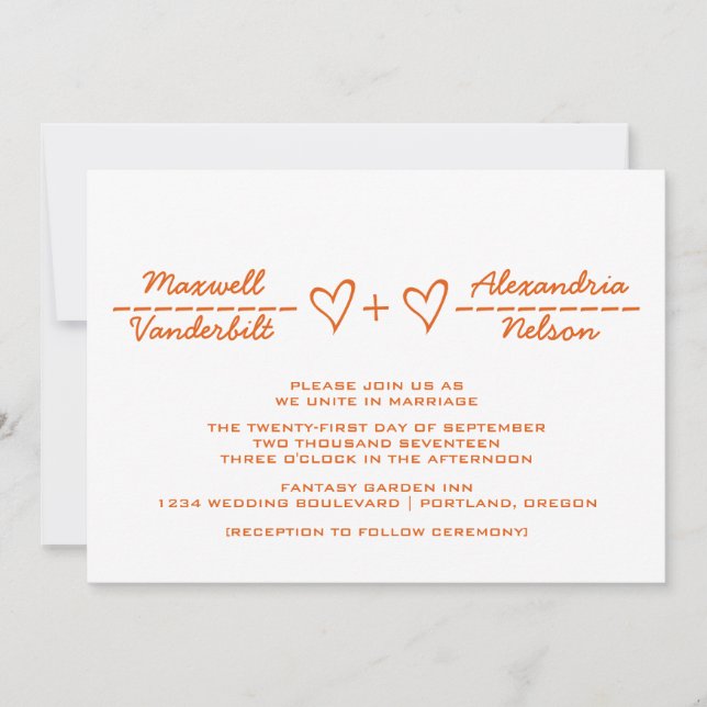 Bjudinbjudan till orange Heart Equation Wedding Inbjudningar (Framsida)