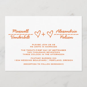 Bjudinbjudan till orange Heart Equation Wedding Inbjudningar