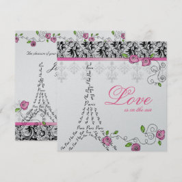 Bjudinbjudan till Paris Rosa ros Silver Black Whit Inbjudningar