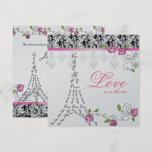 Bjudinbjudan till Paris Rosa ros Silver Black Whit Inbjudningar