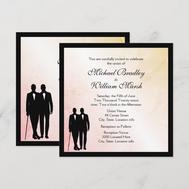 Bjudinbjudan till Peach Marble Gay Wedding Inbjudningar (Fram/baksida)