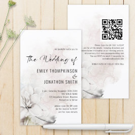 Bjudinbjudan till QR Vit Blommigt Watercolor Weddi