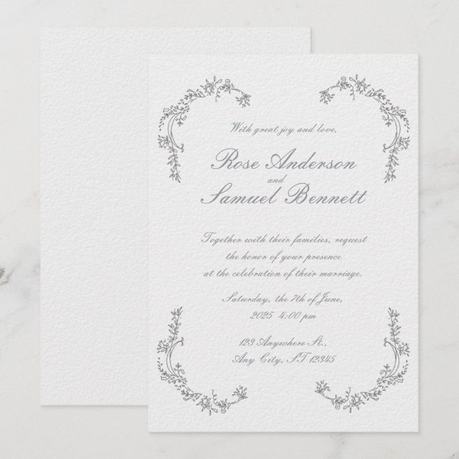 Bjudinbjudan till Ram Black White Wedding Inbjudningar (Fram/baksida)