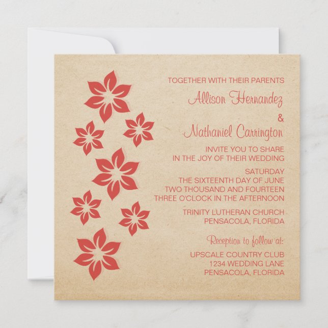 Bjudinbjudan till Red Tropical Blommigt Wedding Inbjudningar (Framsida)