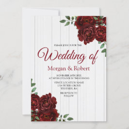 Bjudinbjudan till Romantic White Wood Röd ros Wedd Inbjudningar