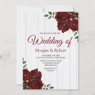 Bjudinbjudan till Romantic White Wood Röd ros Wedd Inbjudningar