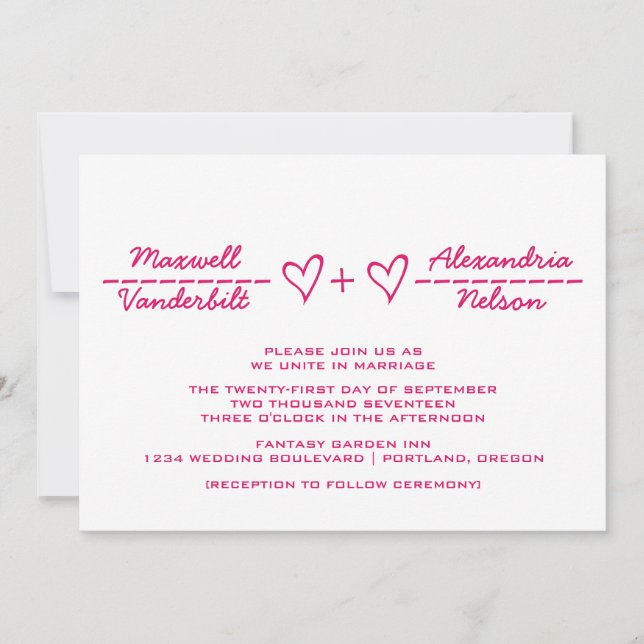 Bjudinbjudan till rosa Heart Equation Wedding Inbjudningar (Framsida)