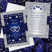 Bjudinbjudan till Silver Blommigt Hearts FAUX Foil