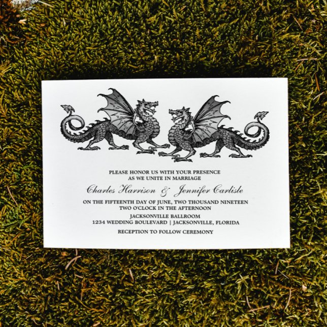 Bjudinbjudan till Silver Elegant Dragon Wedding Inbjudningar (Silver Elegant Dragons Wedding Invite)