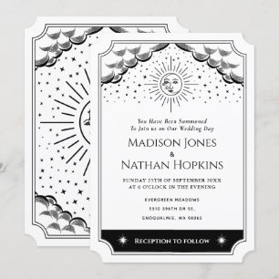 Bjudinbjudan till Sol & Måne Black & White Tarot W Inbjudningar