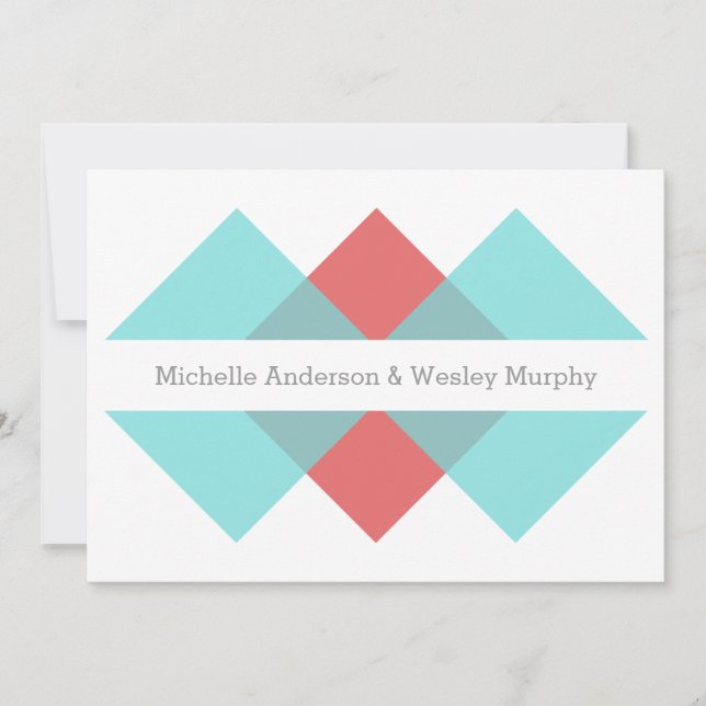 Bjudinbjudan till Teal Red Geometric Triad Wedding Inbjudningar (Framsida)
