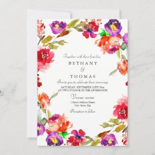 Bjudinbjudan till Tropical Red & Lila Blommigt Wed Inbjudningar