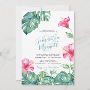 Bjudinbjudan till tropisk Rosa Hibiscus Watercolor