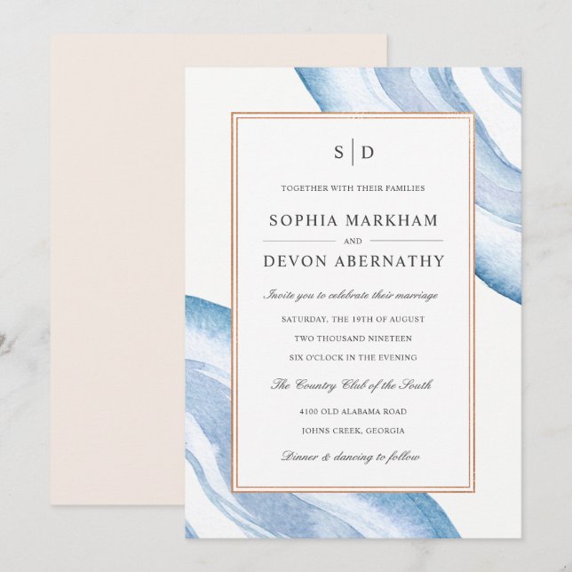 Bjudinbjudan till Watercolor Agate Segce Wedding | Inbjudningar (Fram/baksida)