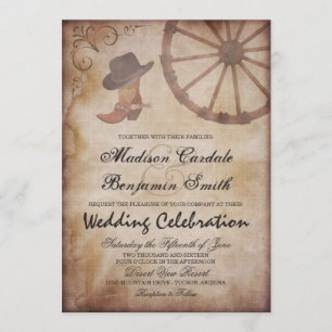 Bjudinbjudan till Westerna Boots Wagon Wheel Weddi Inbjudningar