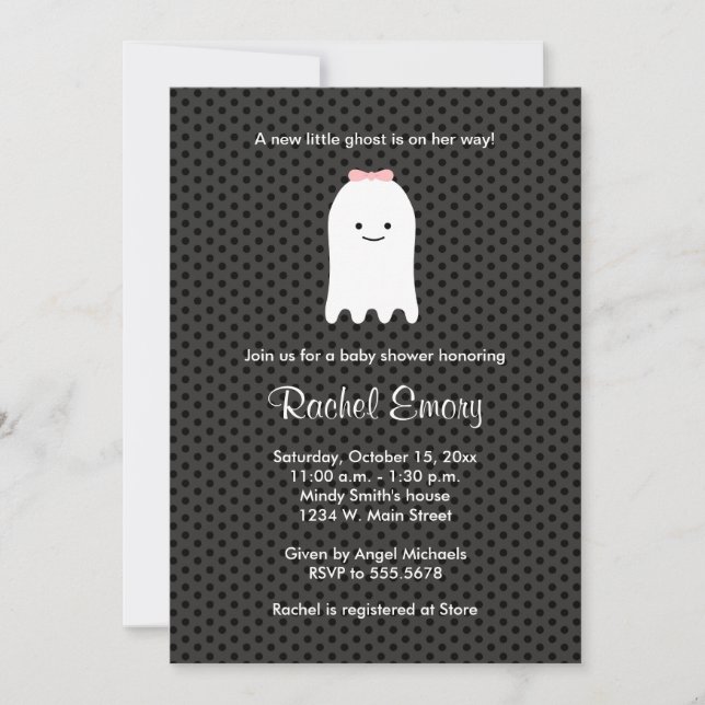 Bjudinbjudningar till Cute Ghost Flicka Halloween  Inbjudningar (Framsida)