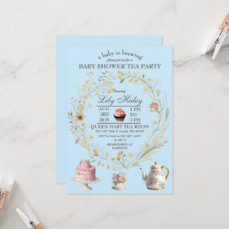 Bjudmanbjudan till Cottagecore Tea Party Baby Show Inbjudningar
