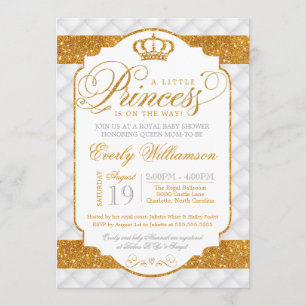 Bjudmanbjudan till Princess Luxury White Guld Baby Inbjudningar