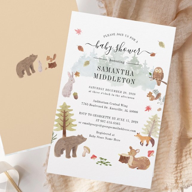 Bjudmarksskapare, babyutsändning brevpapper (Woodland Creatures Baby Shower Invitation Stationery)