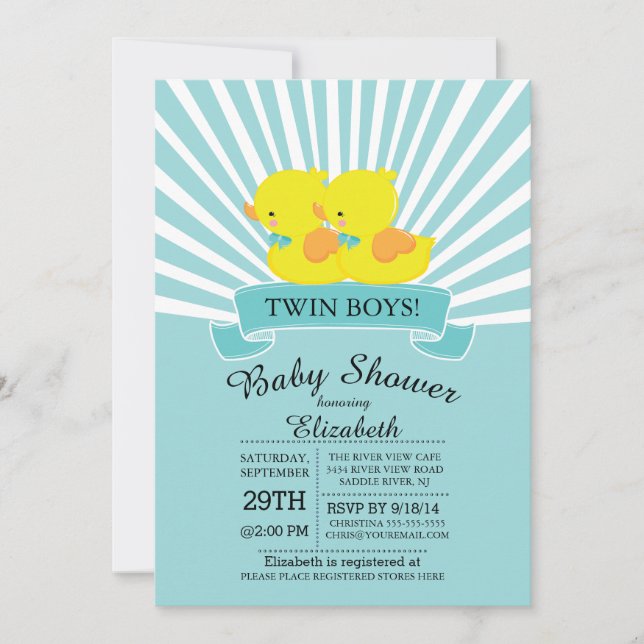 Bjudning av gummi Anka Twin Boys Baby Shower Inbjudningar (Framsida)