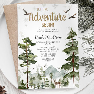 Bjudning av hjort Woodland Gräs Träd Baby Shower Inbjudningar