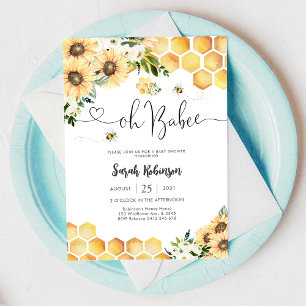 Bjudning till baby shower med bin och solros inbjudningar