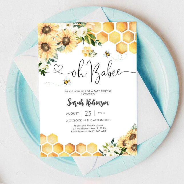 Bjudning till baby shower med bin och solros inbjudningar (Skapare uppladdad)