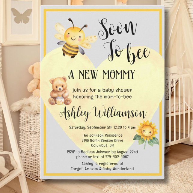 Bjudning till Baby Shower - Mom-to-Bee Honey Bear Inbjudningar (Skapare uppladdad)