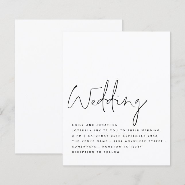 Bjudningsinbjudan till Eleganten BUDGET Black Whit (Fram/baksida)