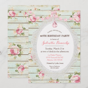 Bjudningskort i shabby chic med blommor och träd t inbjudningar