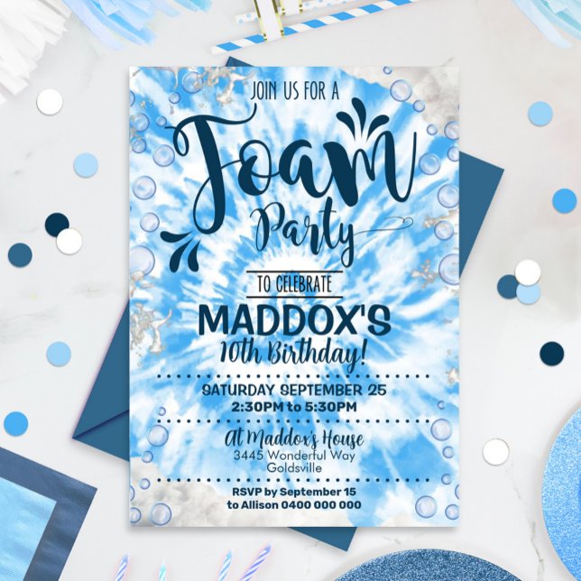 Bjugparbjudande, pojkens tie Dye Foam Inbjudan (Skapare uppladdad)