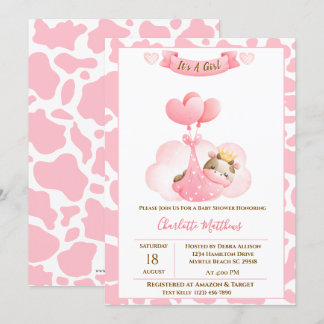 Bjukbarkerinbjudan till Cute Cow Cloud Balloons Ba Inbjudningar