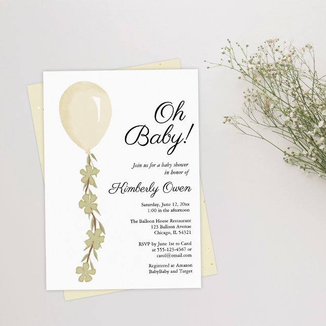 Bjukbarkinbjudan till Cute Cream Balloon Baby Show Inbjudningar (Skapare uppladdad)