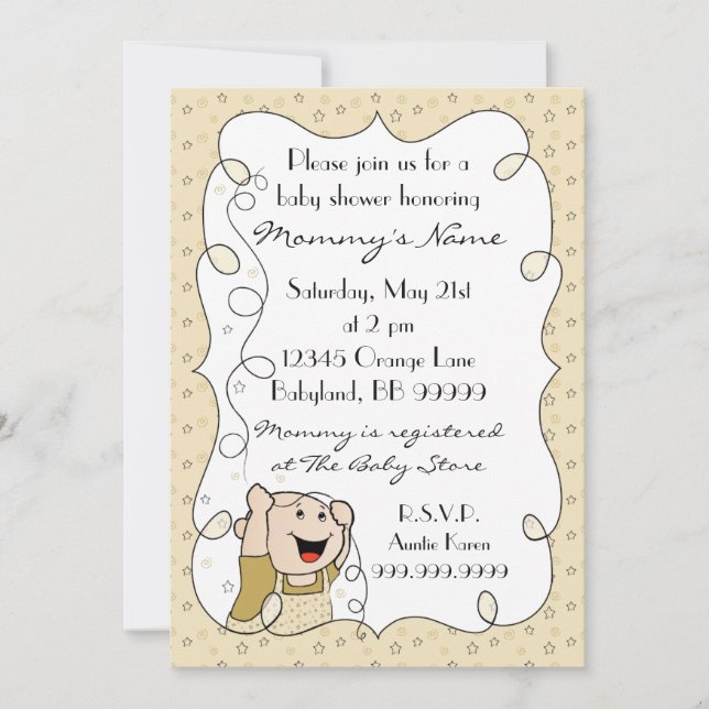 Bjukbildsinbjudan. Stars/Baby/Guld/svart Inbjudningar (Framsida)