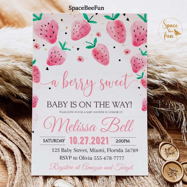 Bjukblåsbildsinbjudan Berry Sweet Baby Inbjudningar (Berry Baby shower Invitation,Strawberry Baby Shower Invites,Berry Sweet Baby on the way,Girl Baby sh)