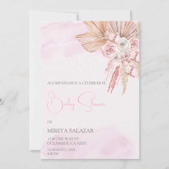 Bjukblåsor para niña tema boho inbjudningar (Framsida)