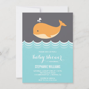 Bjukbordsinbjudningar till Cute Baby Whale Baby Sh Inbjudningar